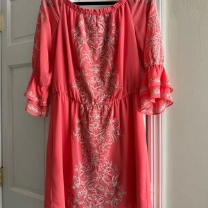 Chic Coral Embroidered Dress